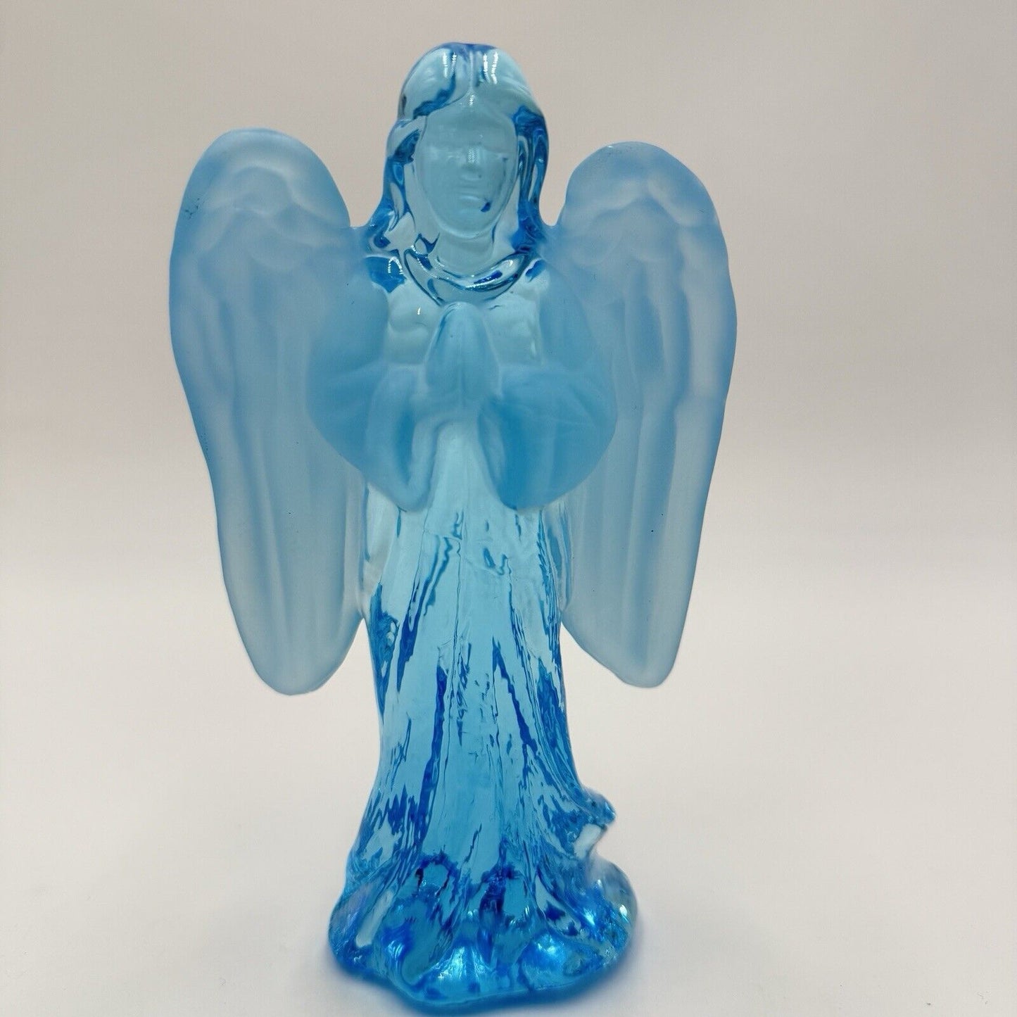 MCM Art Glass Blue Frosted Two Tones Angel Figurines 6”