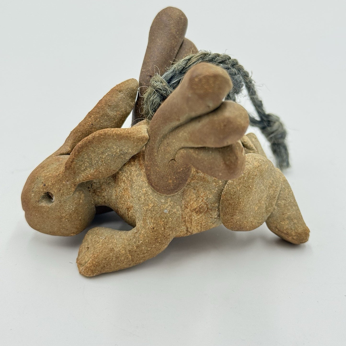 Signed Studio Art Pottery Bunny Angel Wings Ornament