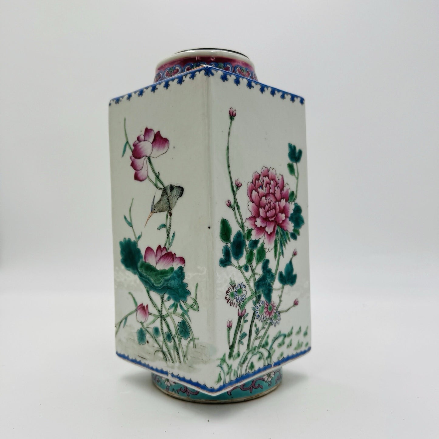 Antique REPUBLIC Chinese Famille Floral porcelain CONG vase CHINA MARK Rare