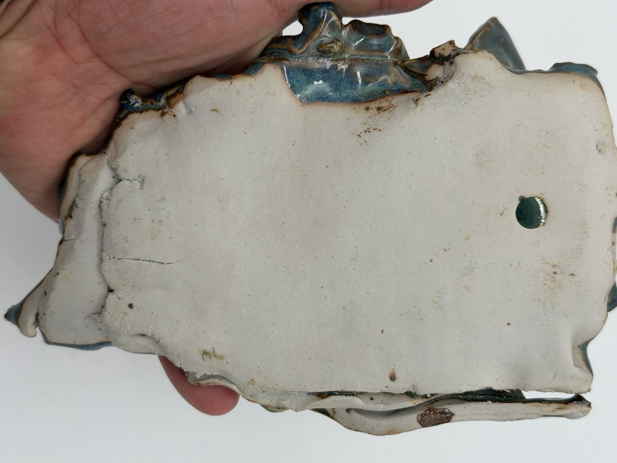 Art Nouveau Studio Art Pottery wall pocket sculpture Teal Blue Glossy 7.5”x4”