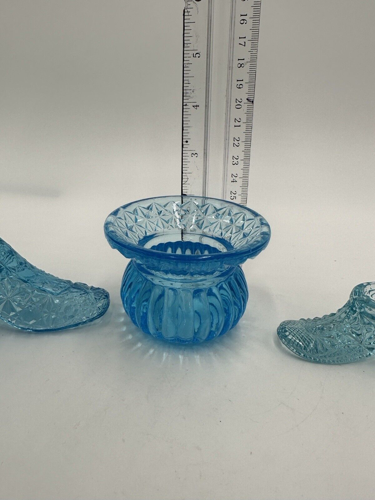 Fenton Victorian Shoes Set of 3 Mini Vase Vintage Aqua Blue Art Glass