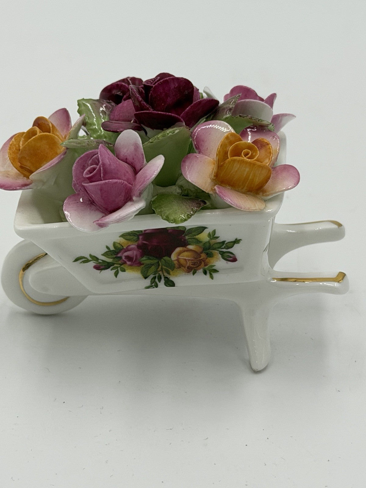 Royal Albert Old Country Roses Wheelbarrow W/ Flowers Figurine Hand Painted 2”
