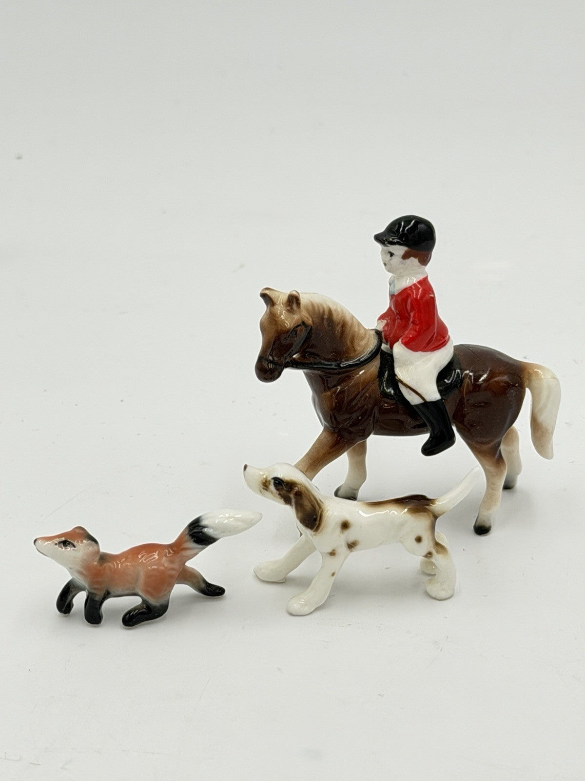 Vintage Japan Bone China Fox Hunt Painted Figurines Horse Rider & Fox Miniature