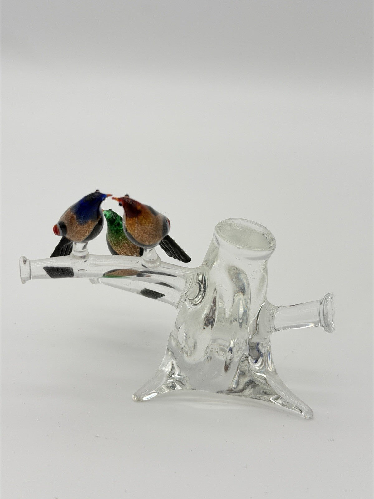 Vintage Murano Venice Italy Art Glass Birds On Branch Miniature Figurine