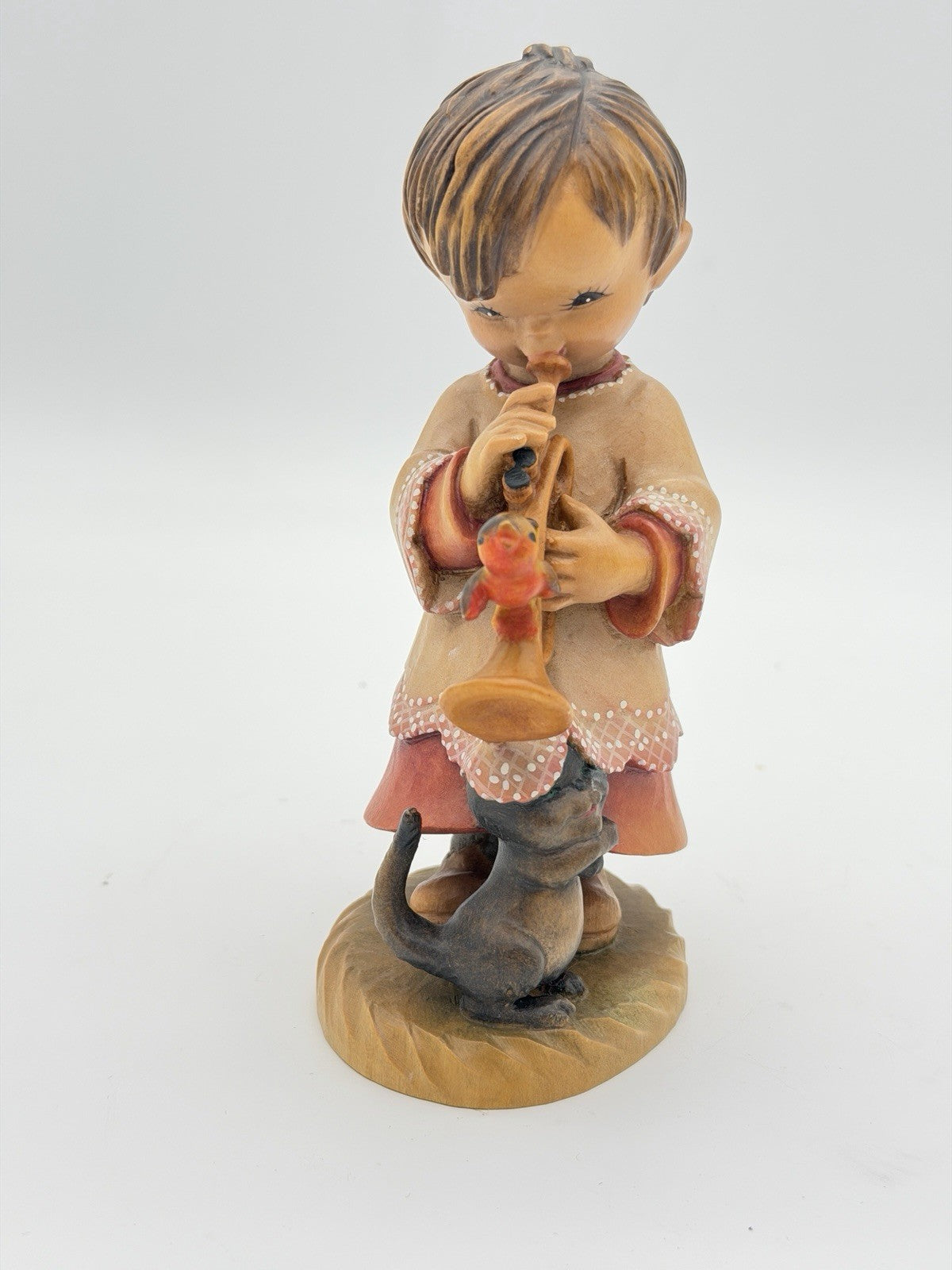 ANRI Italy Folk Art Hand Wood Carved Trumpeter Painted Figurine Vtg 6.25"