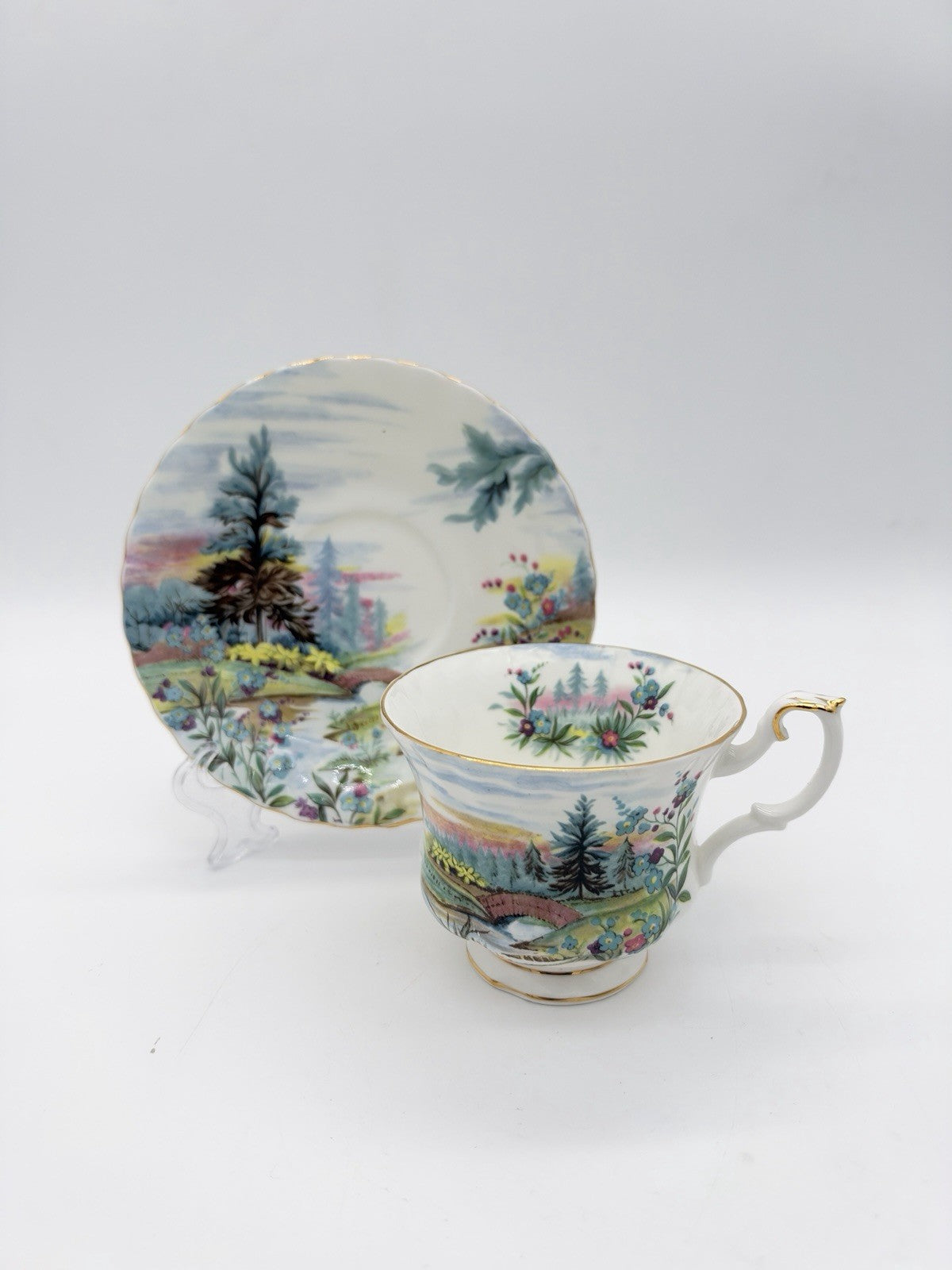 Royal Albert England Porcelain Country Scenes Dovedale Tea Cup & Saucer Set Rare