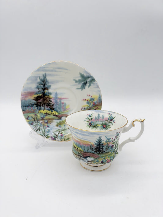 Royal Albert England Porcelain Country Scenes Dovedale Tea Cup & Saucer Set Rare