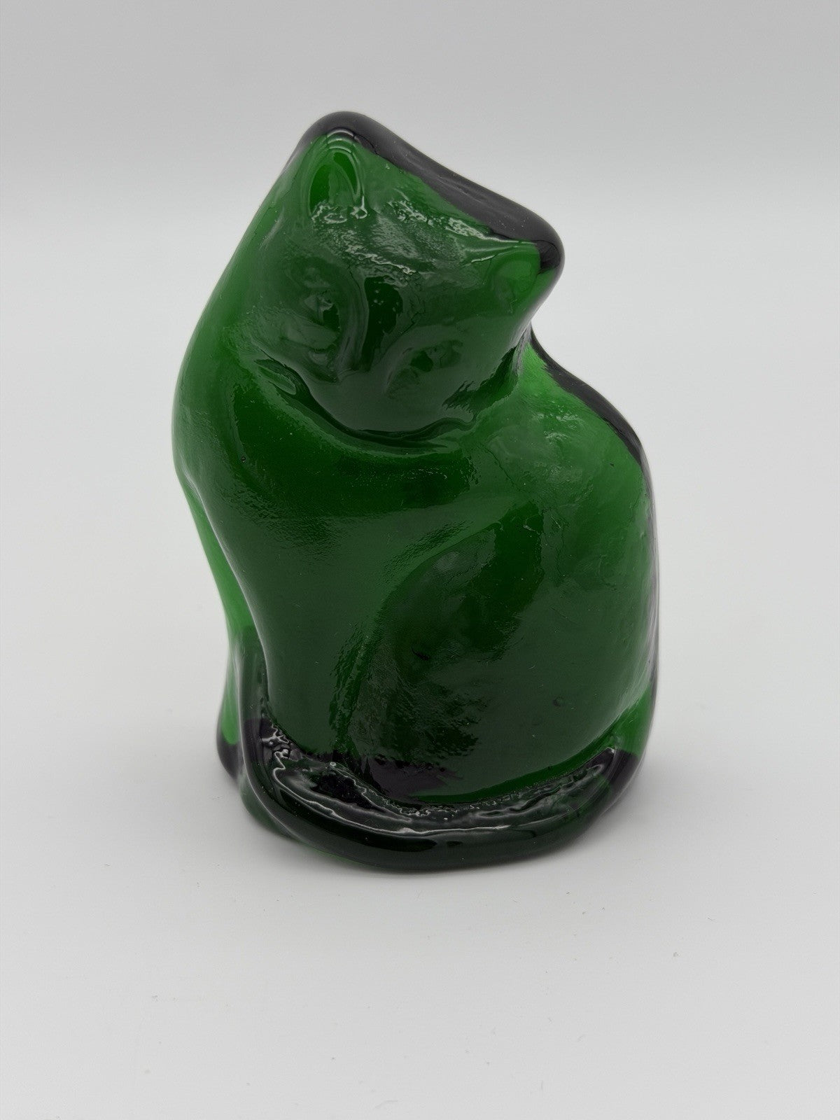 Blenko Art Glass Green Emerald Cat Kitty Abstract Signed 2025 Figurine 3.5”H