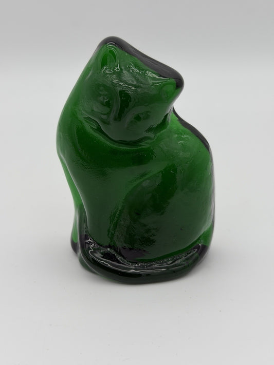 Blenko Art Glass Green Emerald Cat Kitty Abstract Signed 2025 Figurine 3.5”H