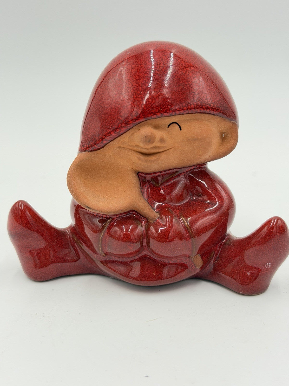 Swedish Pottery Nittsjo Red Tomte Gnome With Spoon 13148