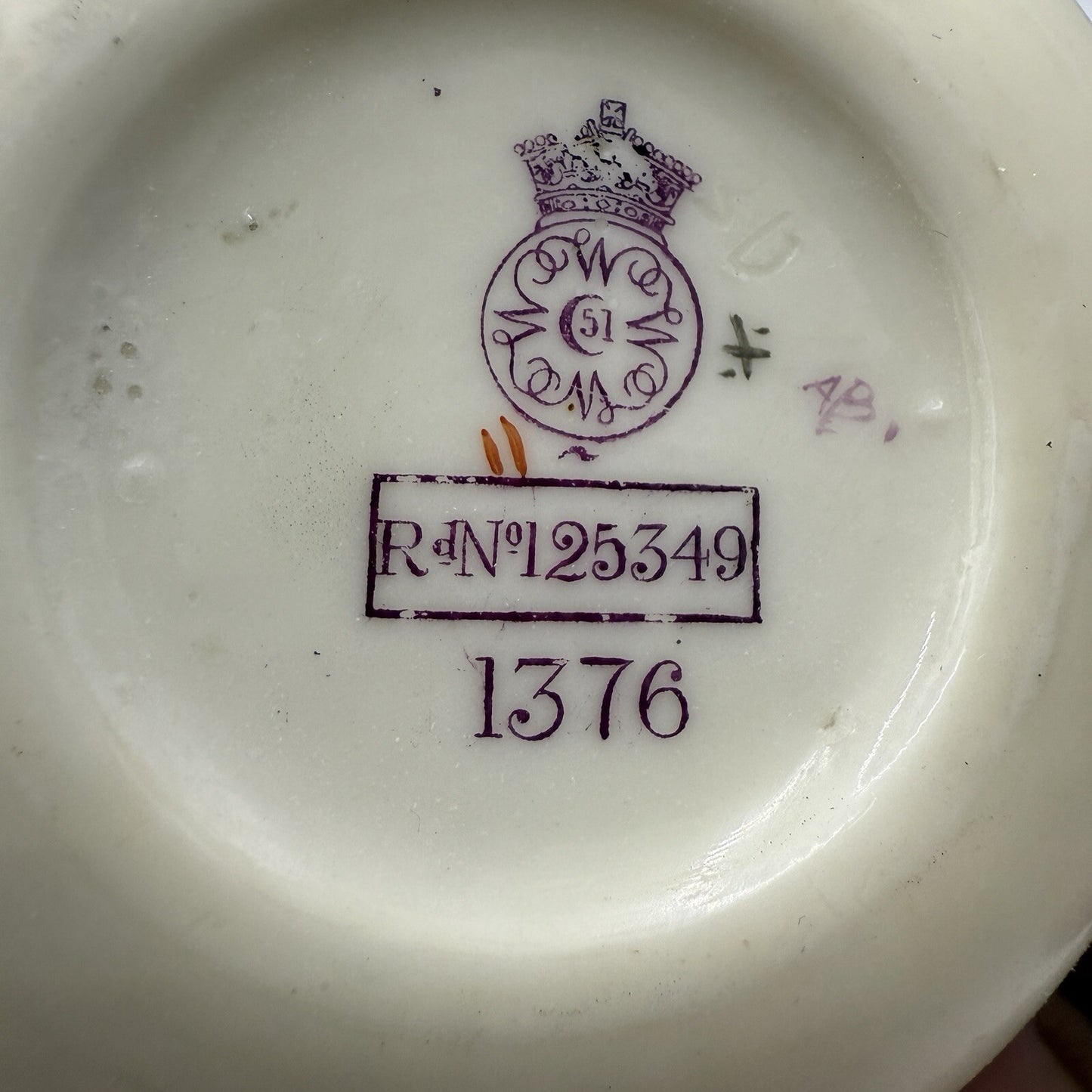 Antique Royal Worcester Porcelain Pitcher Hand Painted Floral #1376 England 4in