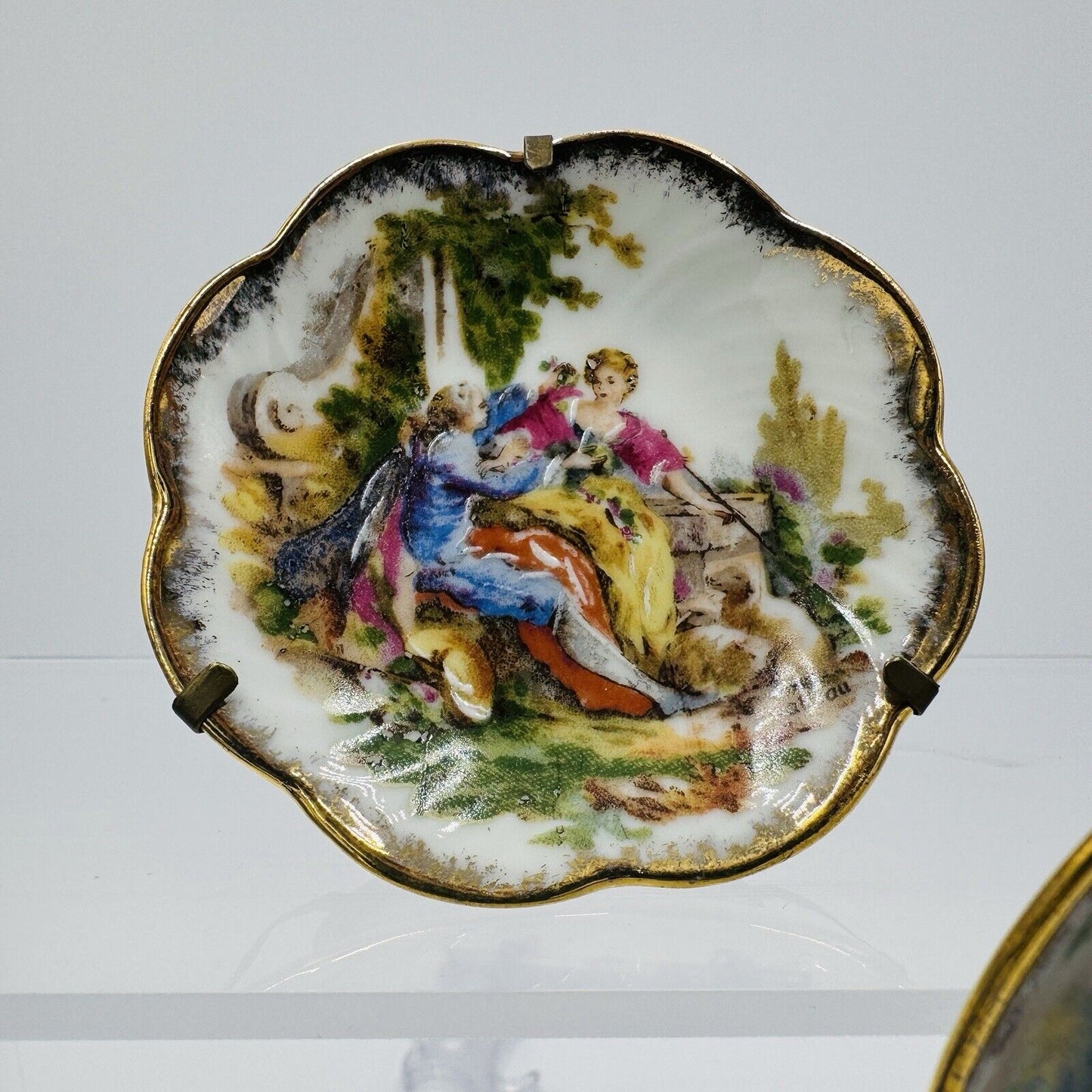 Limoges France Porcelain Painted Miniatures Plates 3.5” Portraits Romantic 3 Pcs