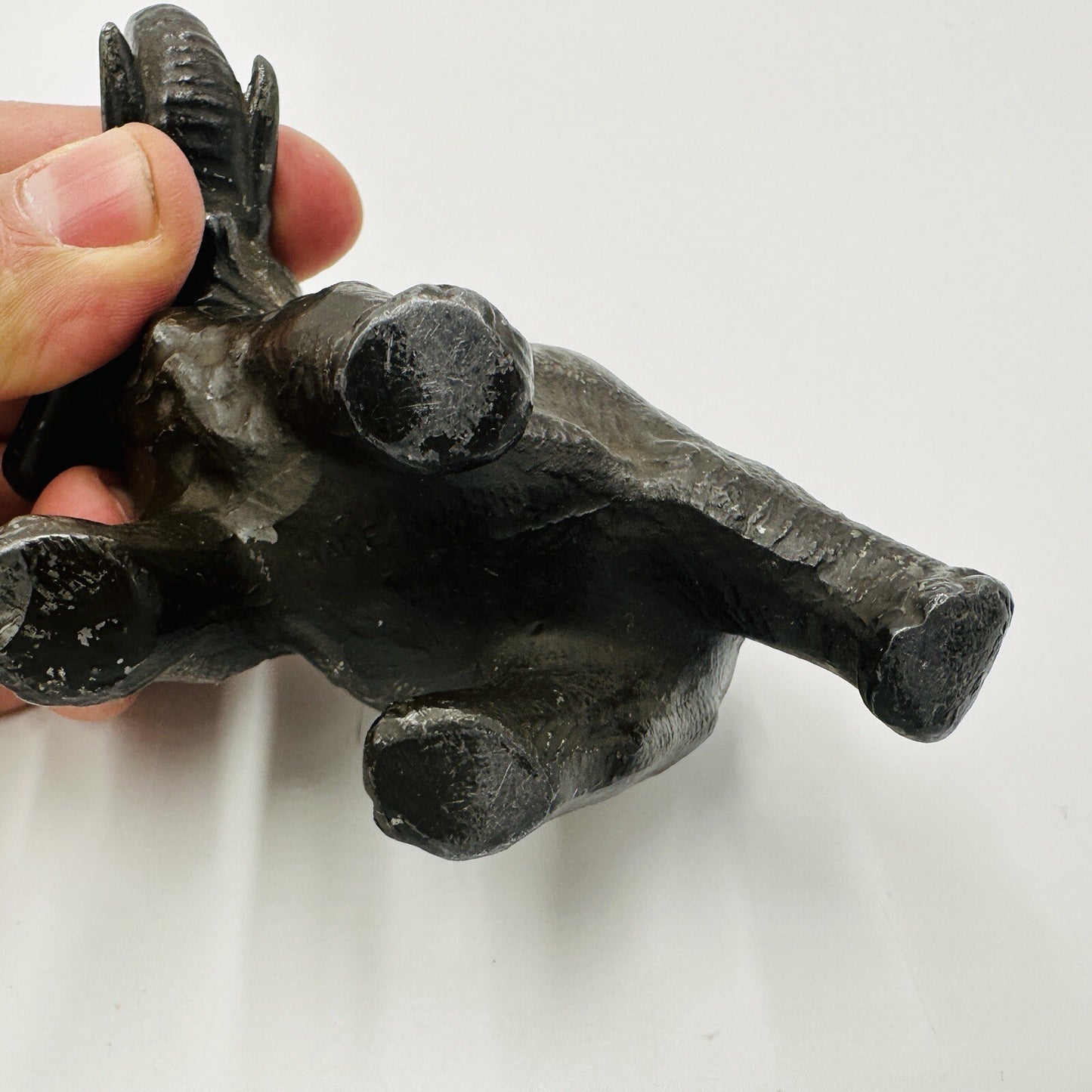 Elephant Figurine Trunk Up Realistic Japan Metal Red Ears Vintage Metal