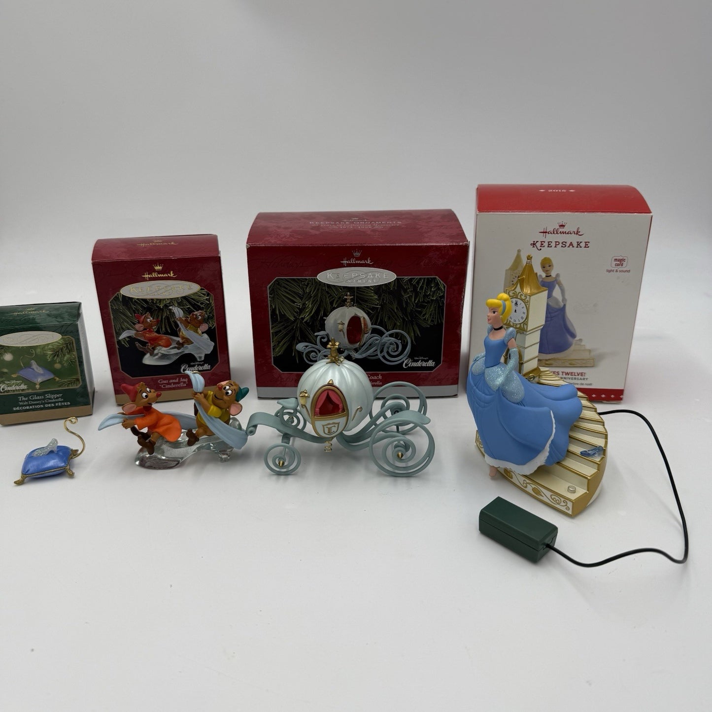 Hallmark Disney Cinderella Slipper Gus & Jaq Coach Ornaments Set 4 PCs