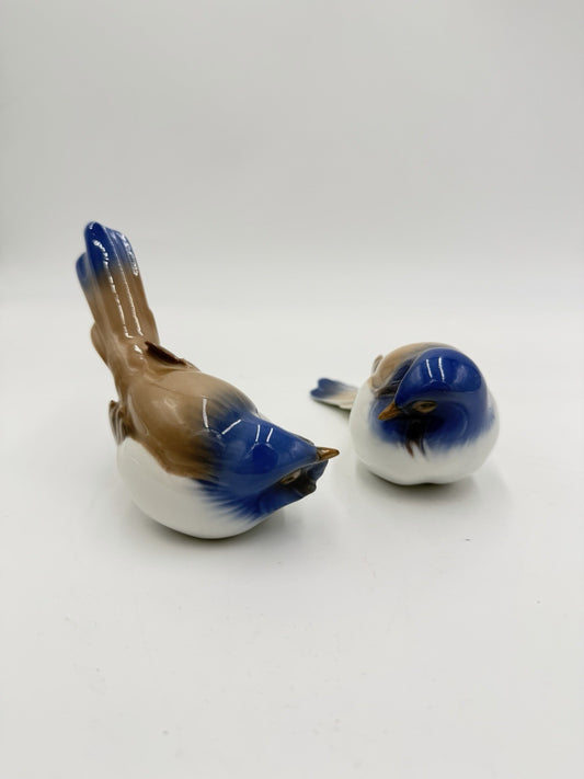 Bing & Grondahl Denmark Porcelain Pessimist & Optimist Titmouse Bird Figurines