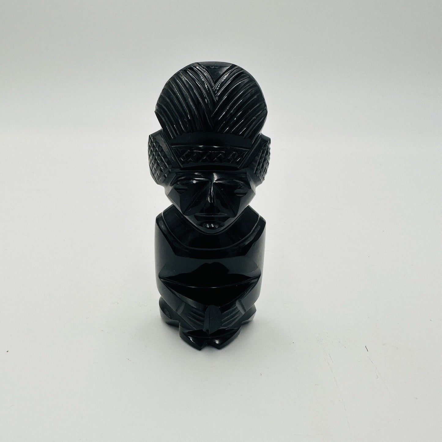 Black Obsidian Gold Sheen Hand Carved Aztec Mayan Idol Figurine 4.5in