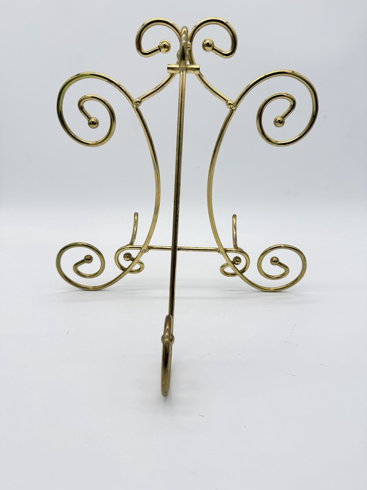 Vintage Ornate Brass Tone Picture Art Plate Book Easel Display Stand 10”x10”