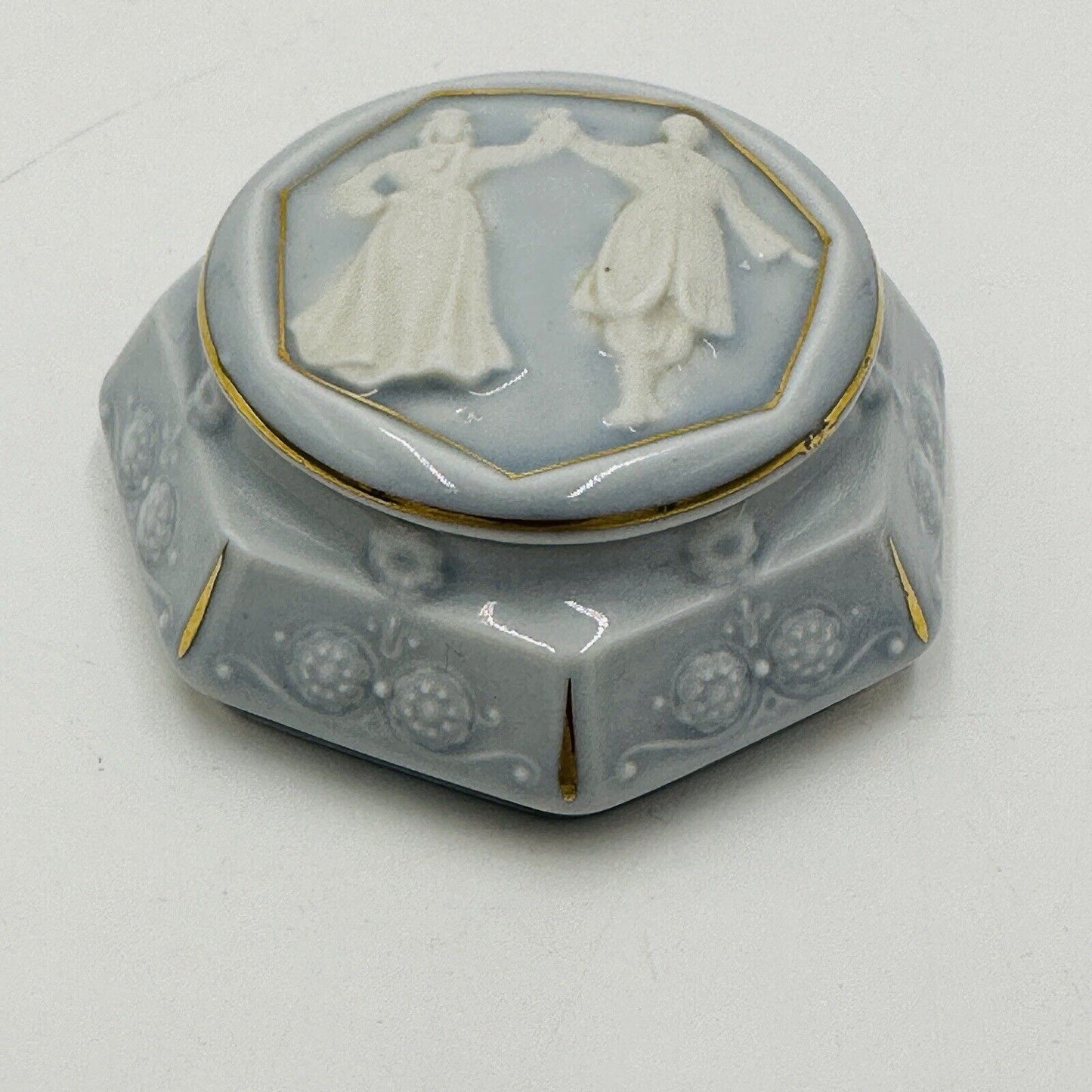 Zina Ulste Trinket Box Porcelain Toiletry Set 1950’s Author Glossy Blue Vintage