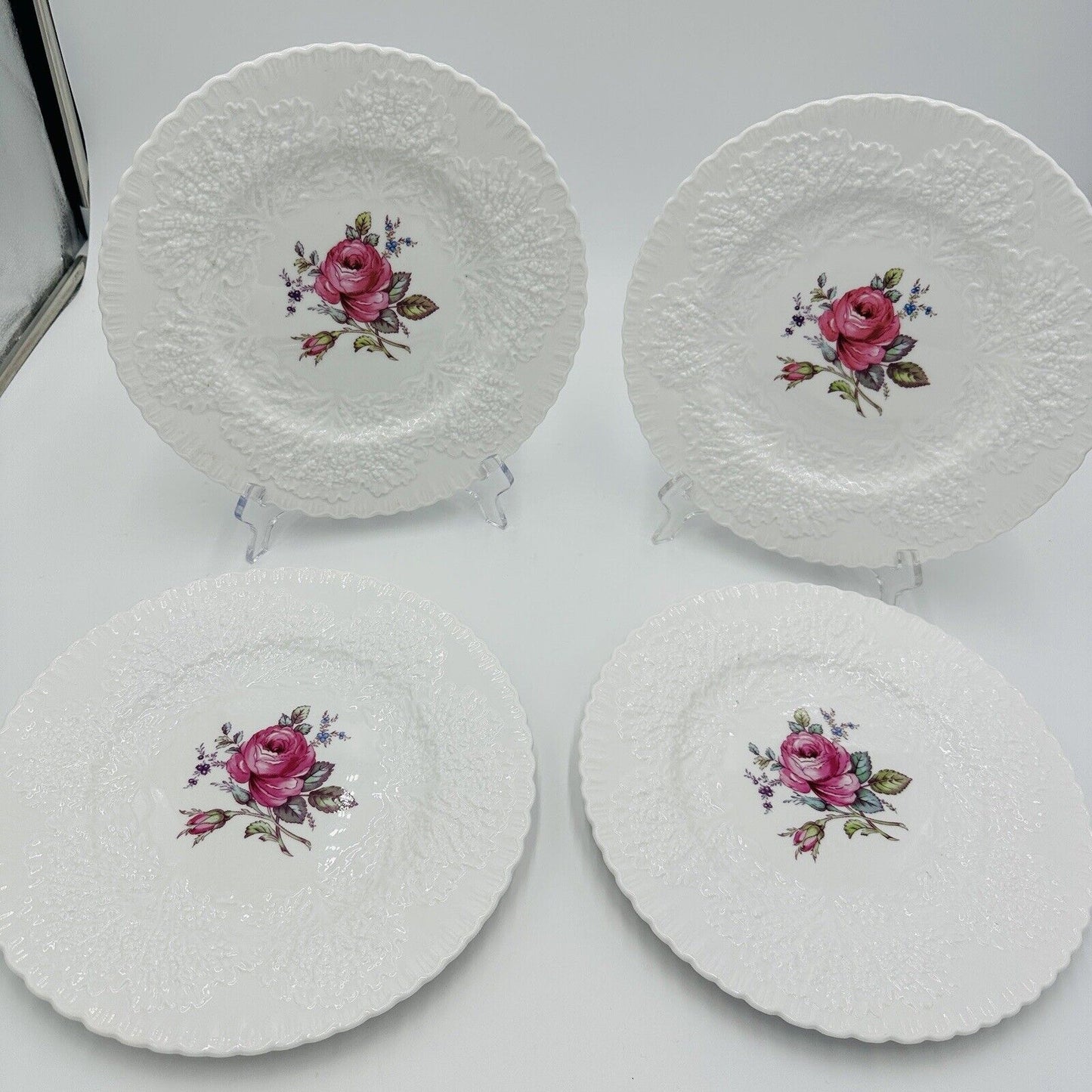 Spode Plates Brial Savoy Rose  Dinner 10in Y2862 4 Piece Set Vintage Serveware