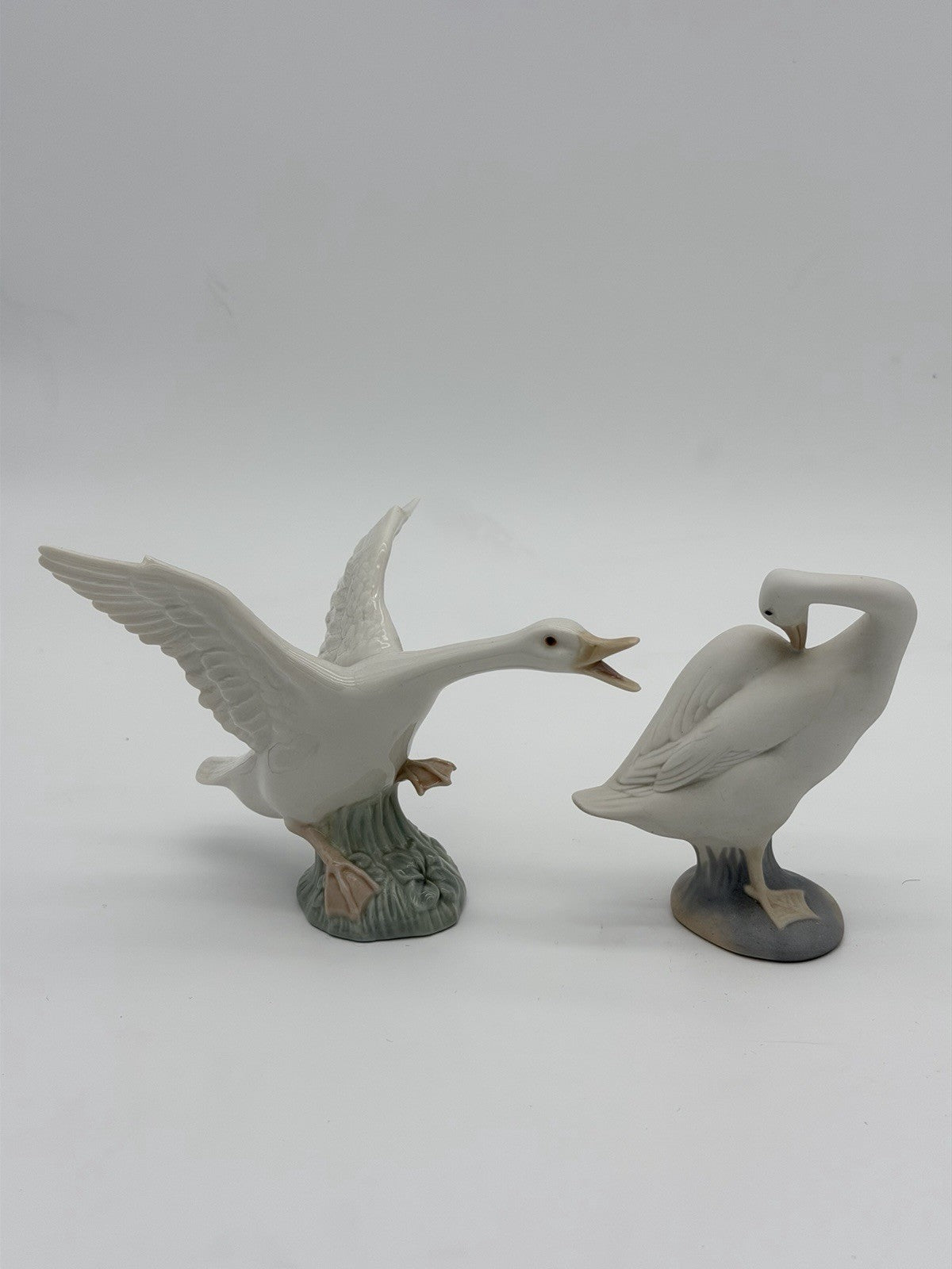 Lladro Spain Porcelain White Glossy /matte Pair Ducks Gesse Figurine Painted