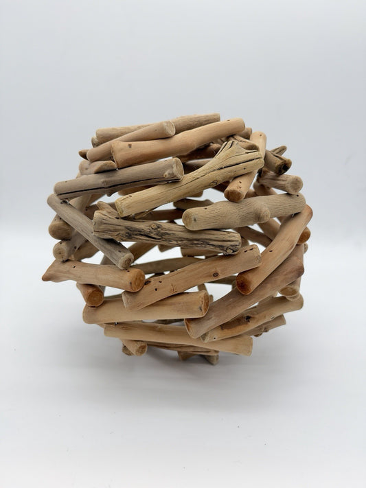 Folk Art rustic nautical decor  9-inch driftwood ball Wood Art Craft