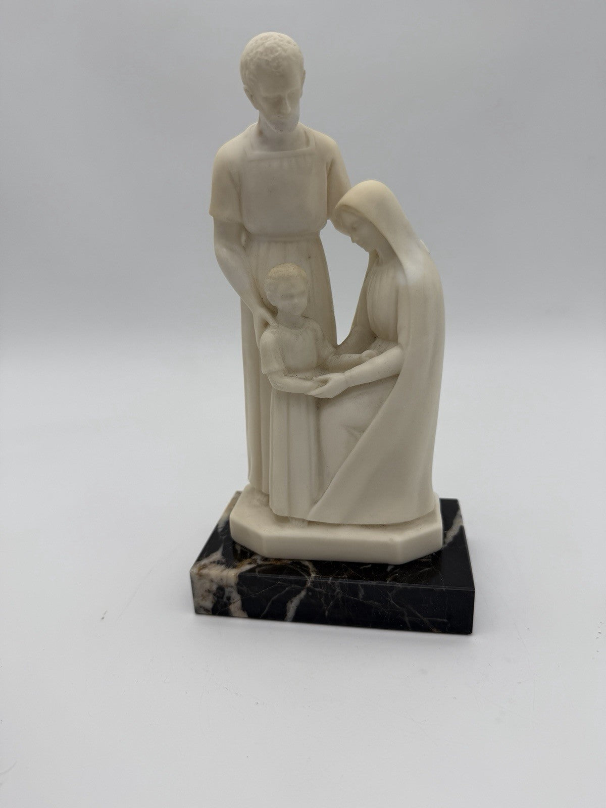Vtg M.Angeli France PP Depose Holy Family Alabaster On Marble Base Sculpture 8”H
