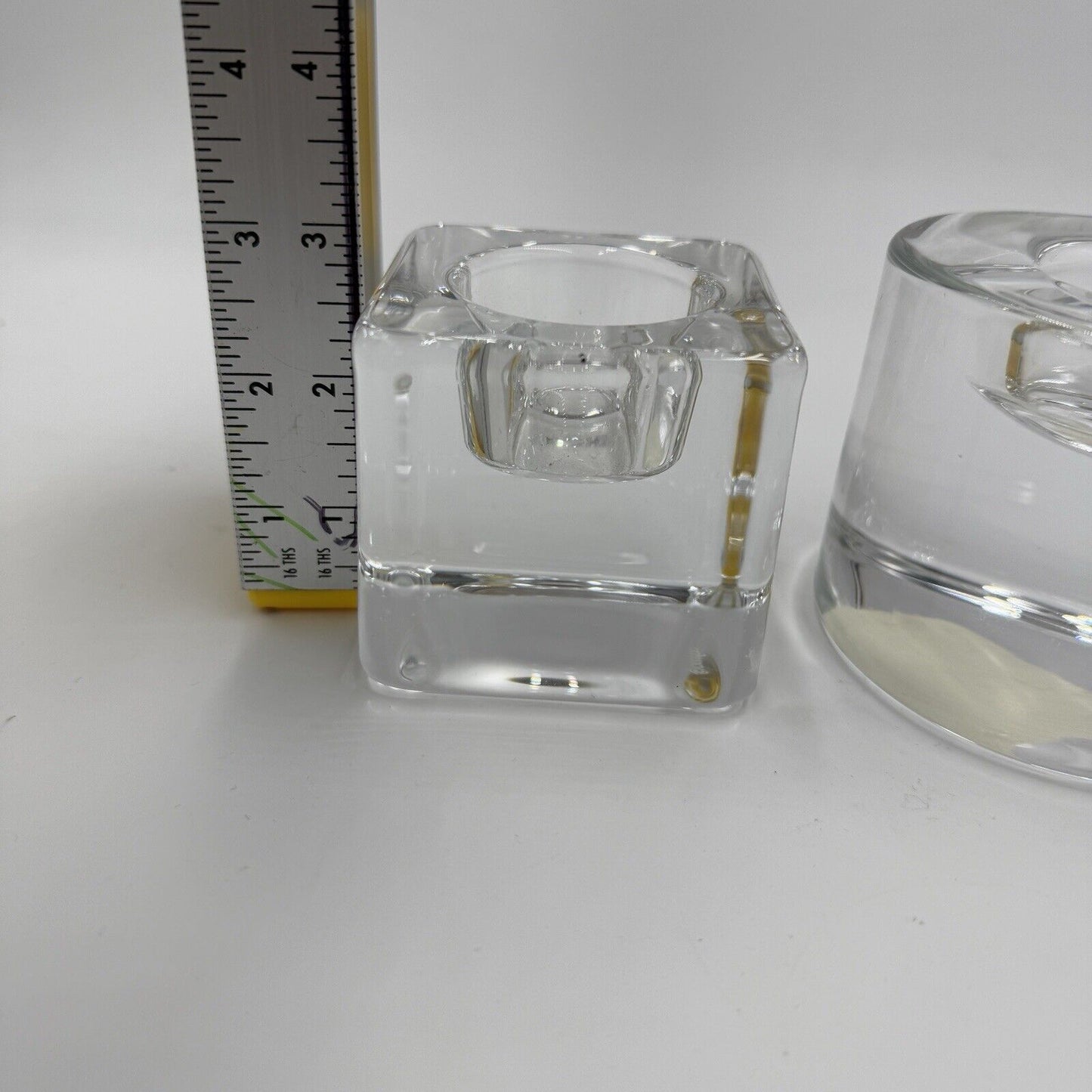 Orrefors Crystal Votive Candle Holders Round And Cube Sweden Vintage Solid