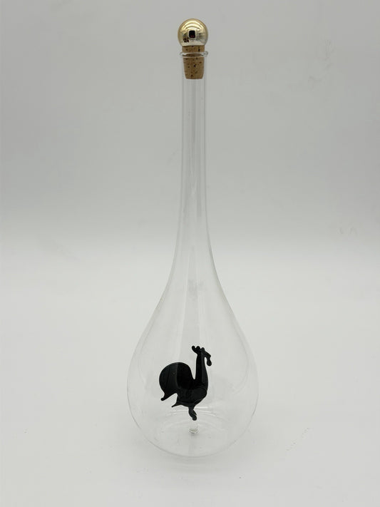 Cristalica European handblown glass gift bottle W/ Black Glass Rooster Figurine