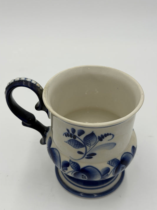 Gzhel Porcelain Russia Duggar Bowl White/blue Floral Pattern W/lid Vintage