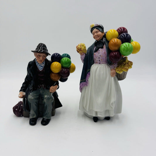 Vintage Royal Doulton England Porcelain Ballon Man & Biddy Pennyfarthing Figures