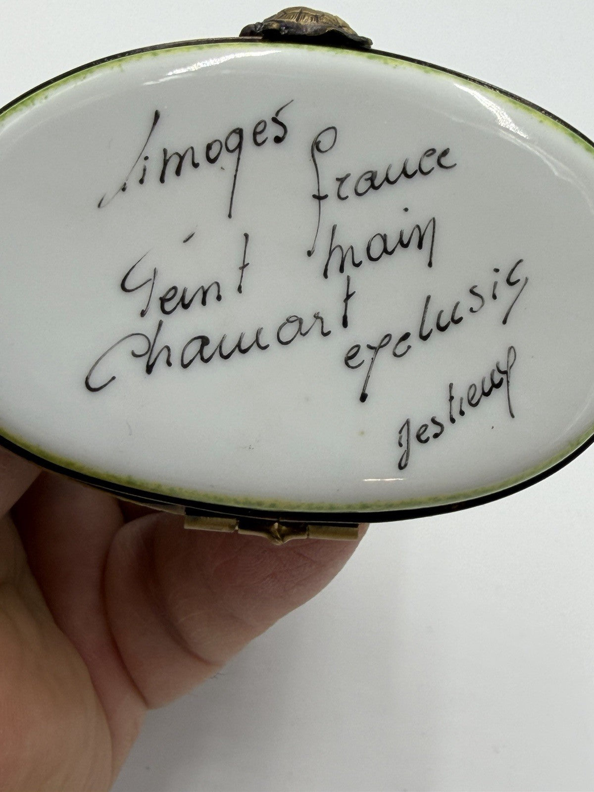 Rare Limoges France Porcelain Trinket Box Turtle & the Hare 4.2”H Painted Signed