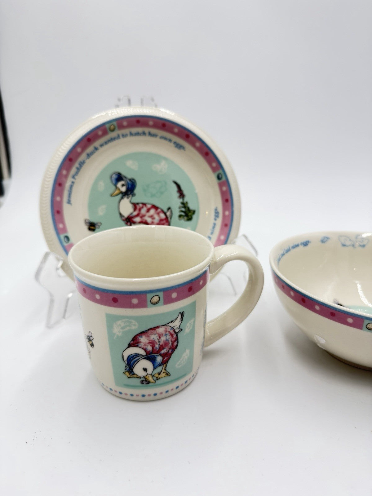 Wedgwood England Porcelain Beatrix Potter Jemima Puddle-Duck 3 PCs Set 2003