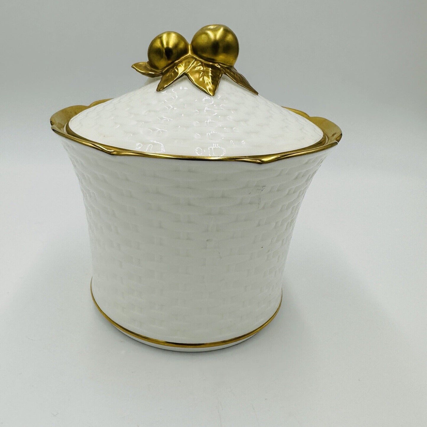 Noritake Studio Collection Canister Porcelain Basket White Gold Trim Japan Candy