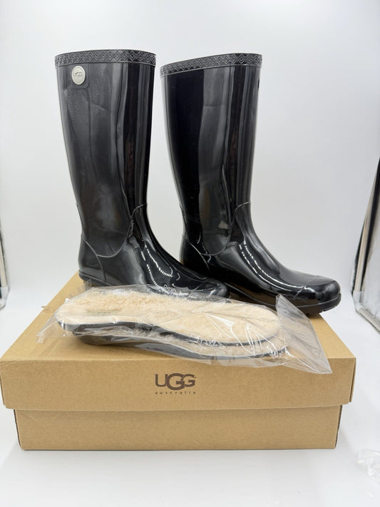 UGG Womens Black Waterproof Pull On Knee High Rain Boots Rubber Aussie Size 8