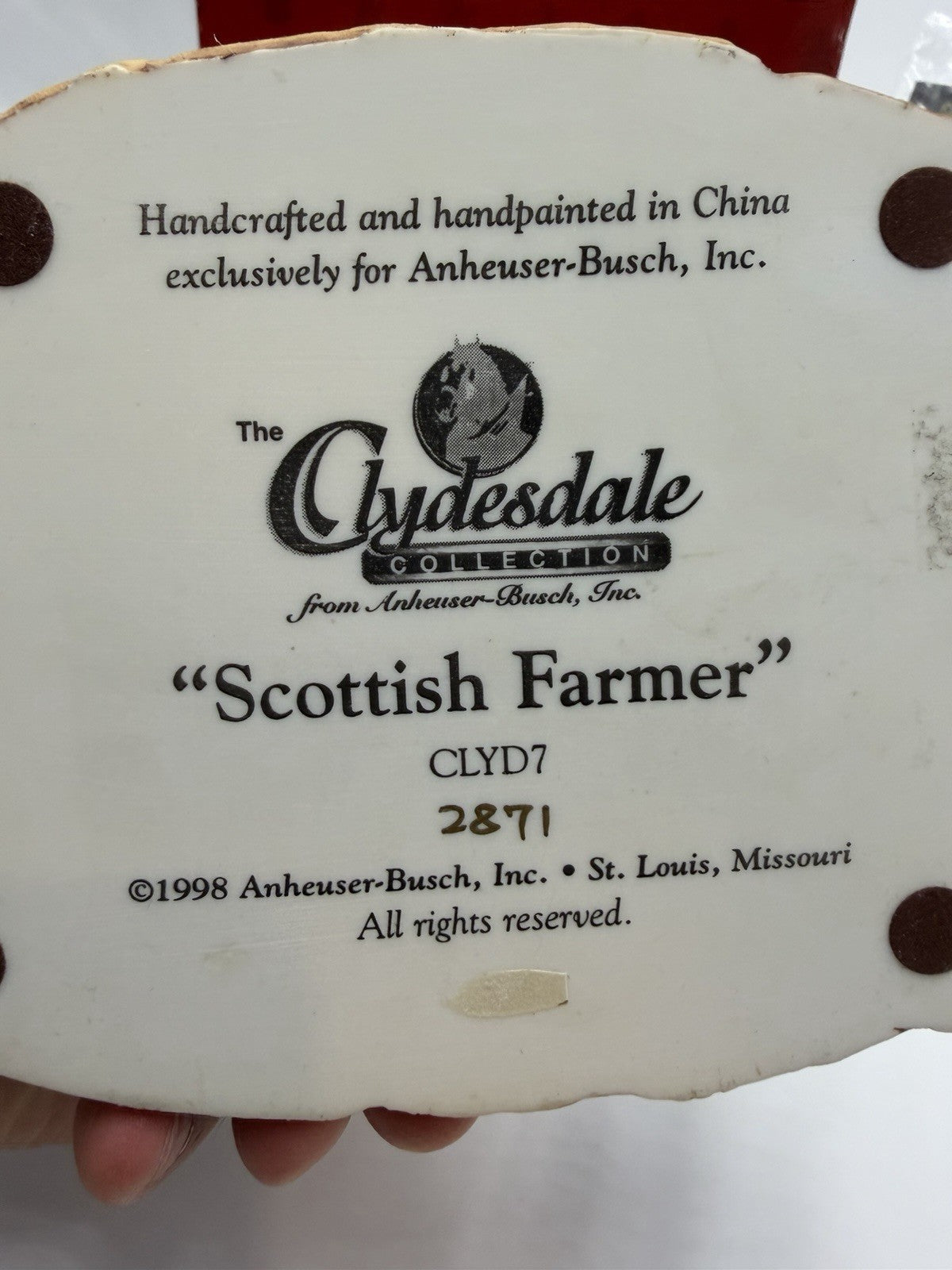 Anheuser Busch Scottish Farmer 1999 Clydesdale Collection Foal Horse Figurine