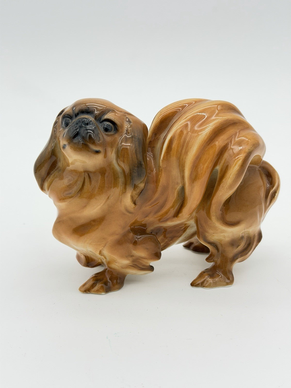 Hutschenreuther Porcelain Germany pekinese Dog Glossy Painted Figurine Brown