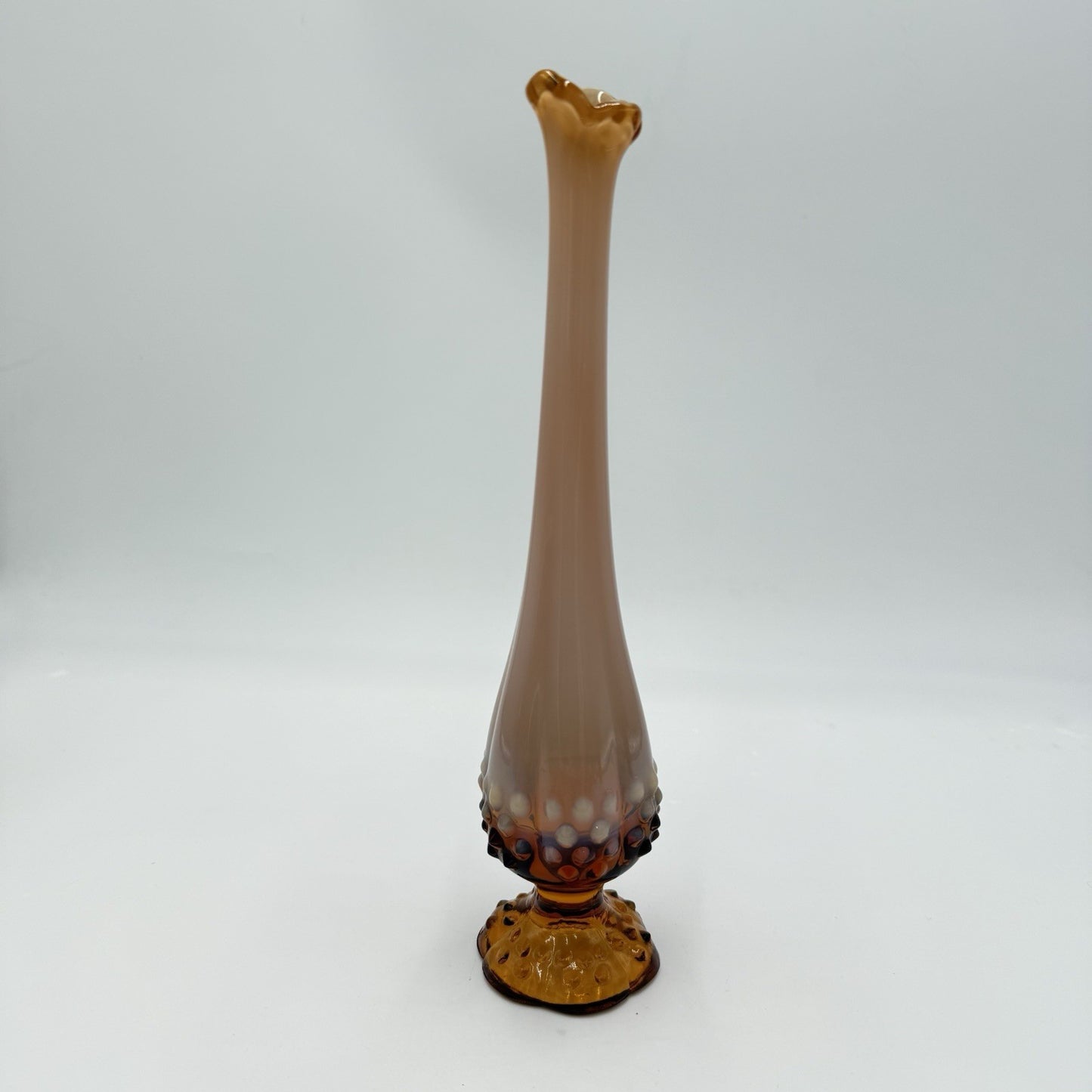 Vintage Fenton Art Glass Hobnail Double Drip Rose Amber Vase 11” USA