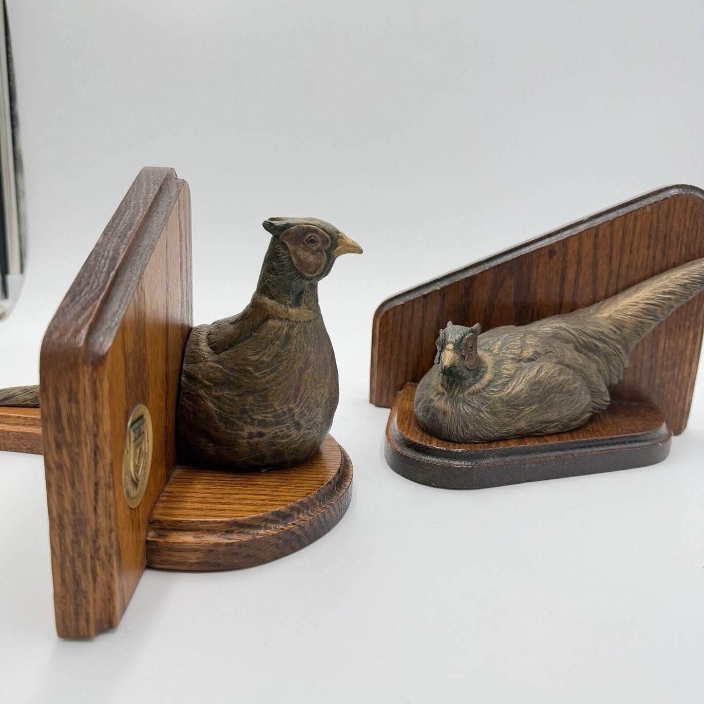 Rare Ducks Unlimited Bronze Tone Pheasant Rooster Book Ends Wood