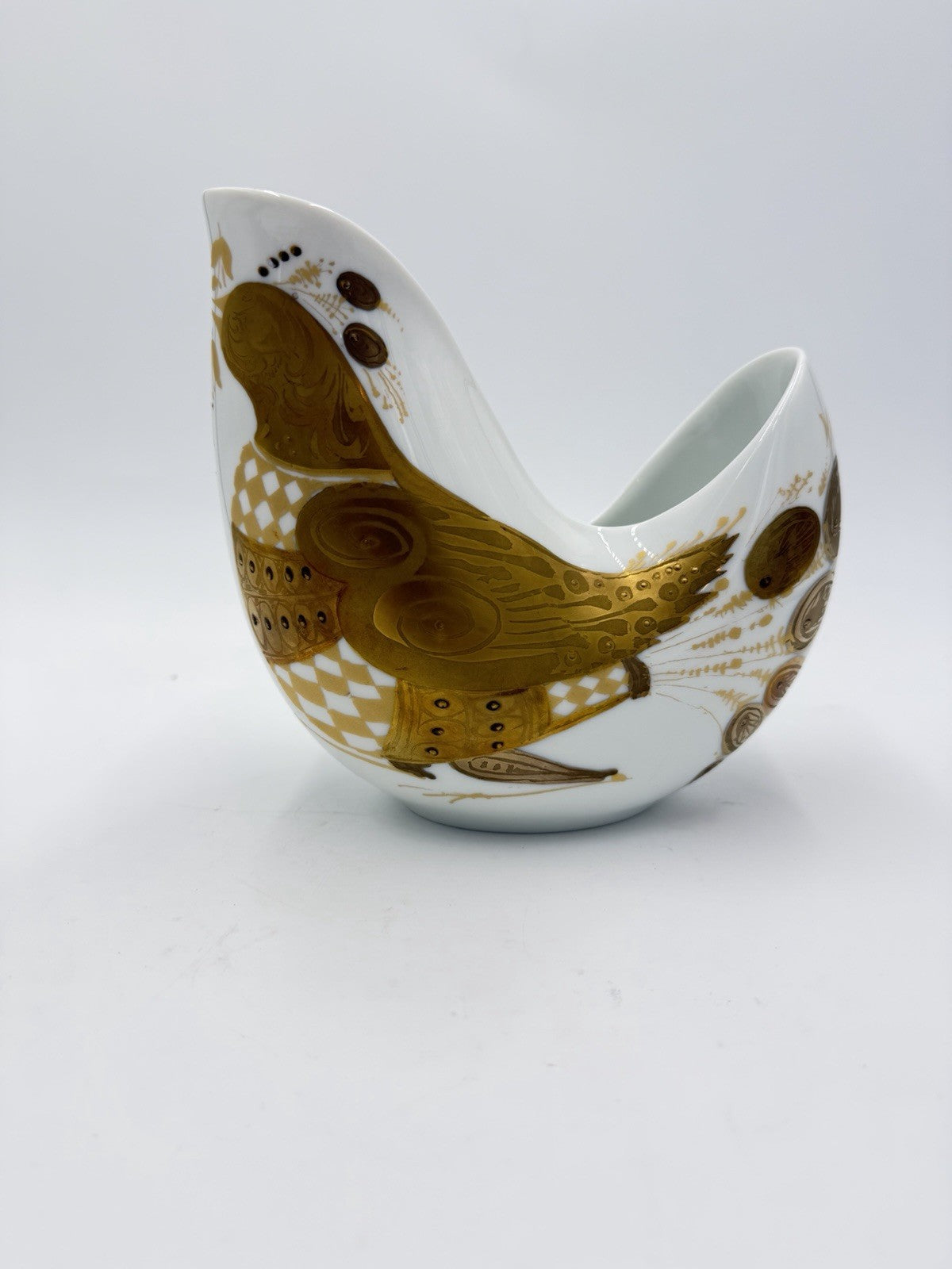 Bjorn Wiinblad Rosenthal Germany Vase Pheasant Quail White Gold Quatre Couleurs