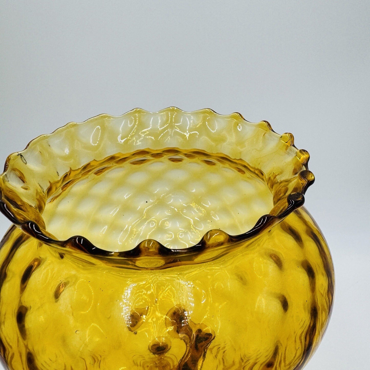 Italian Empoli amber glass diamond optic tall compote 12in