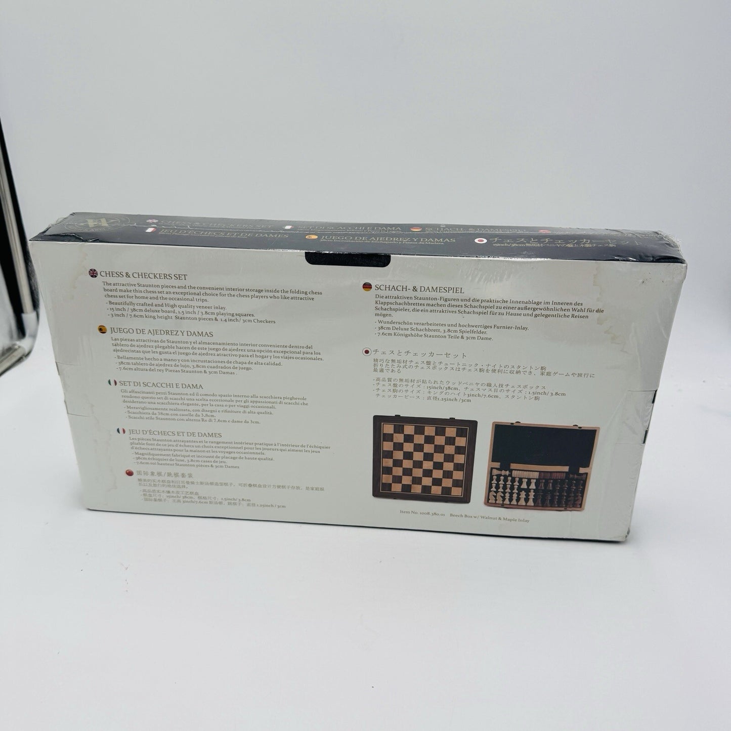 Alex & Abel Classy Chess Checkers Board Set Wood Veneer Inlay 15" Sealed New