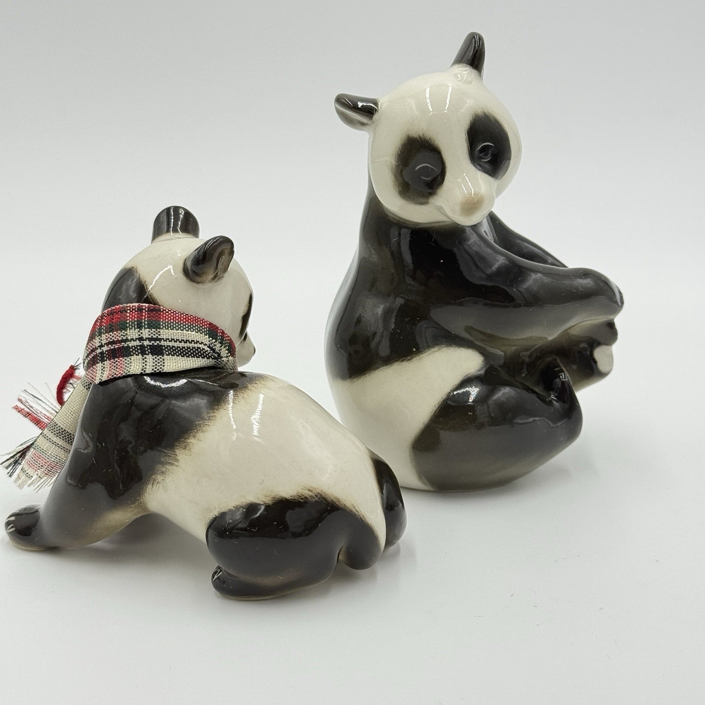 VINTAGE  Lomonosov Glazed Porcelain Panda Bears USSR 5” Mom and Baby Figurines