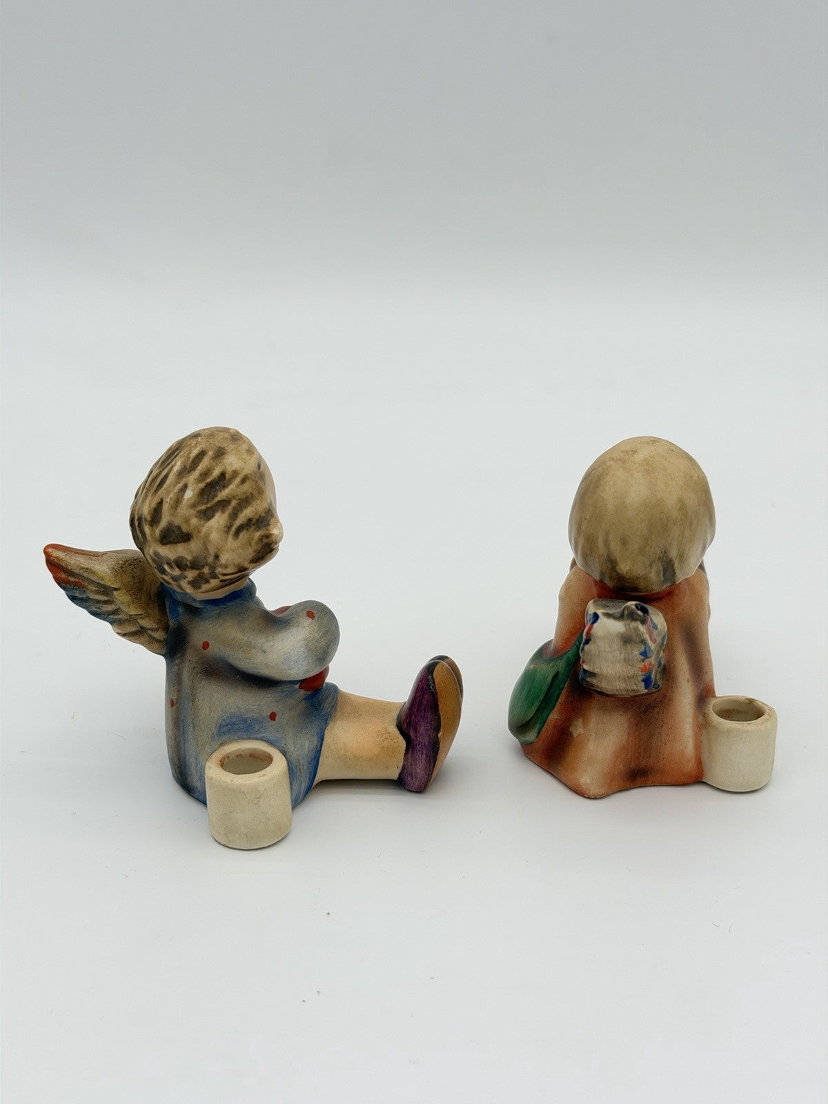 1950 Goebel Hummel Painted Angel Cherub Musician 2”H Candleholders Figurines