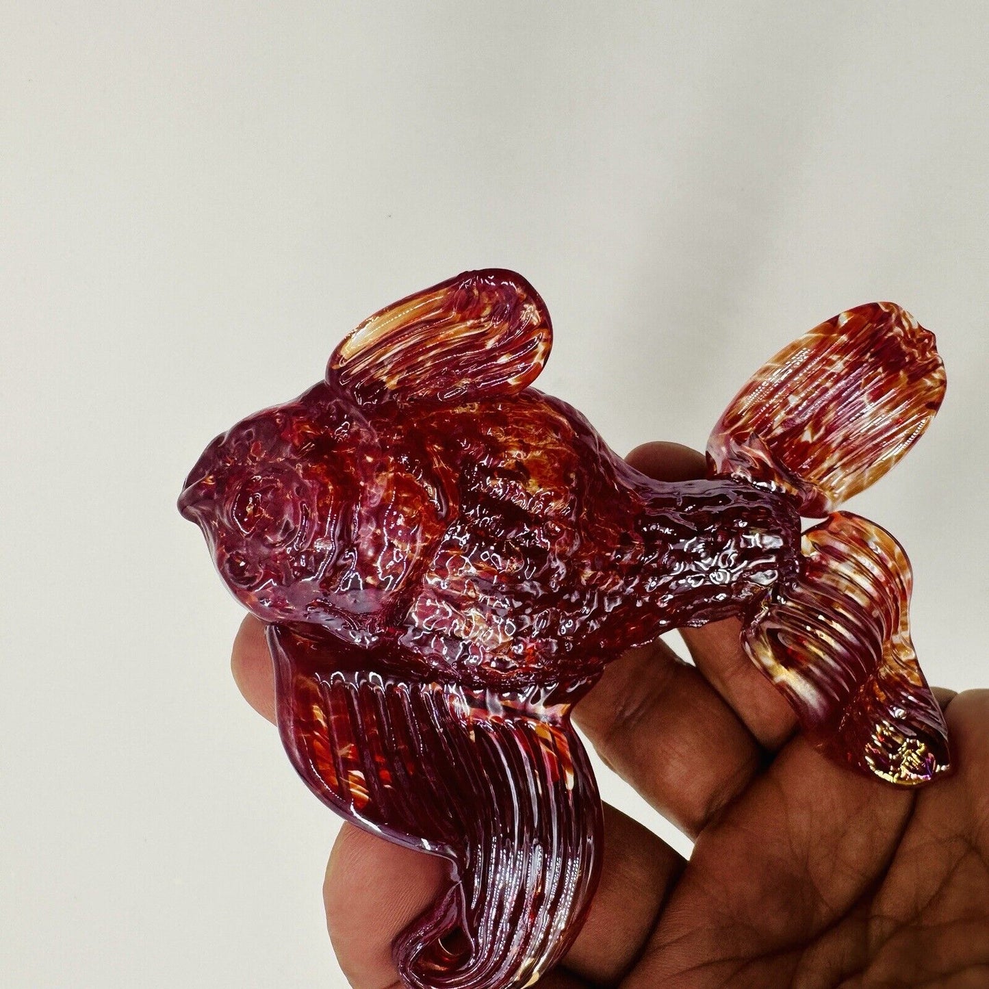 Japanese Goldfish Ryukin Figurine Blown Glass Craft Art Hand Interior Aquatic