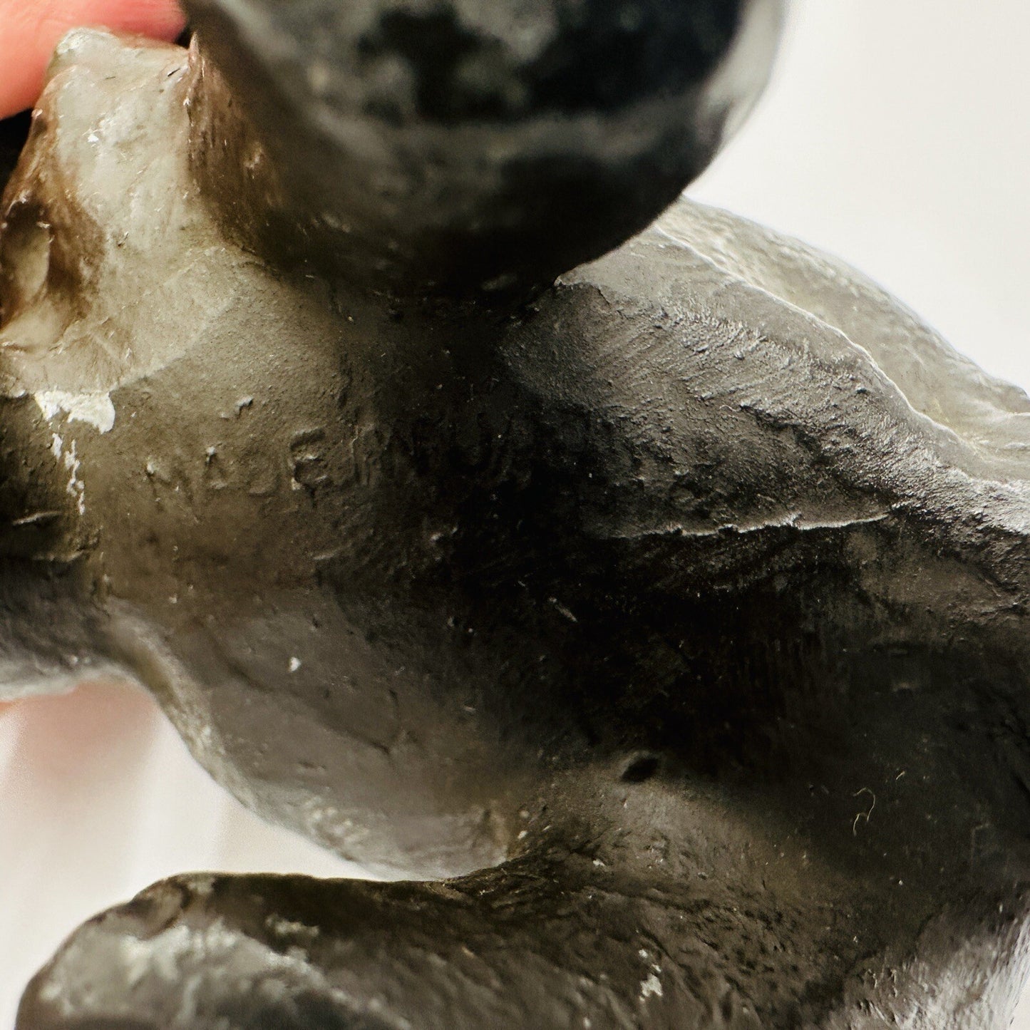 Elephant Figurine Trunk Up Realistic Japan Metal Red Ears Vintage Metal