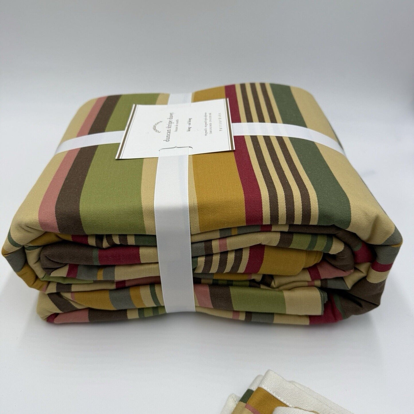 Pottery Barn Duncan Striped Heavy Cotton Queen King Duvet & 2 Standard Shams New