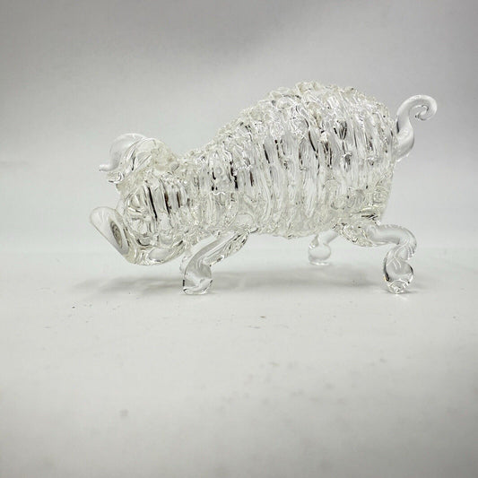 Hand Blown Art Glass Pig Figurine Swirl Design Clear Small 2” Hand Made