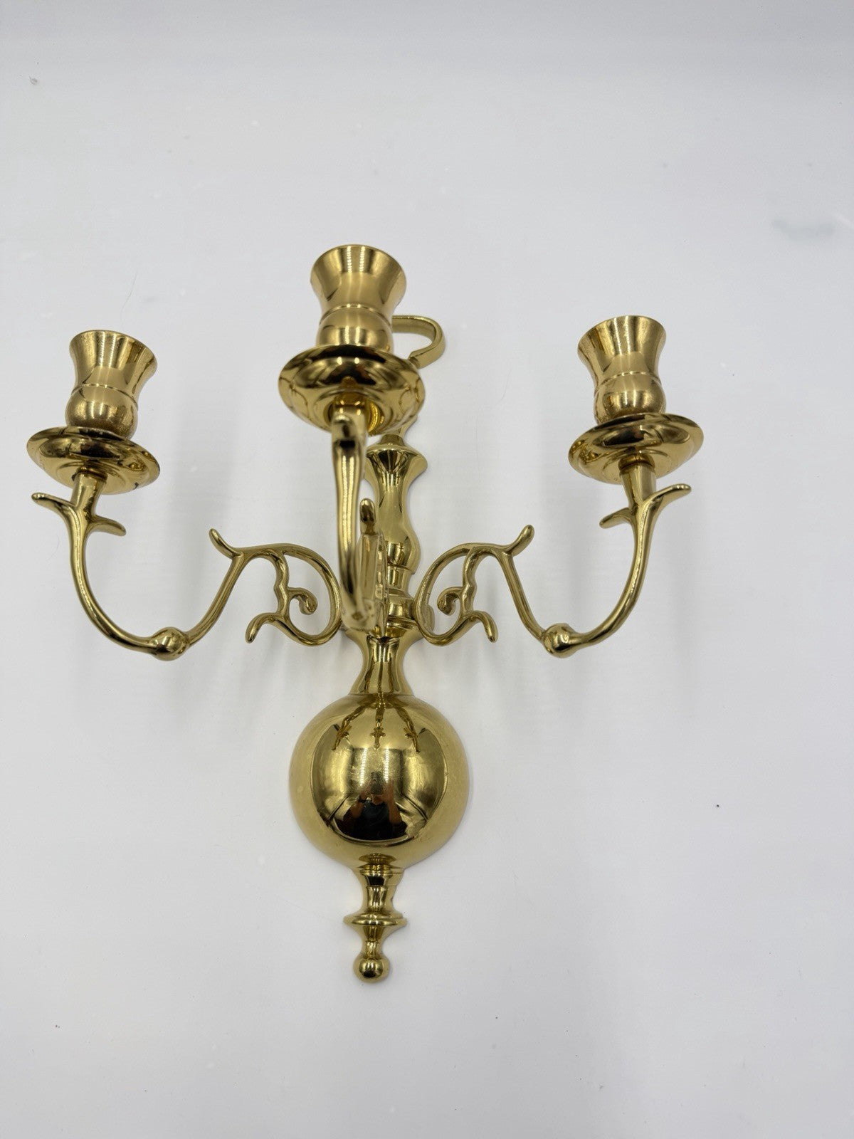 Hollywood Regency Solid Brass Wall Sconce | Triple Arm wall Candle Holder 12”x9”