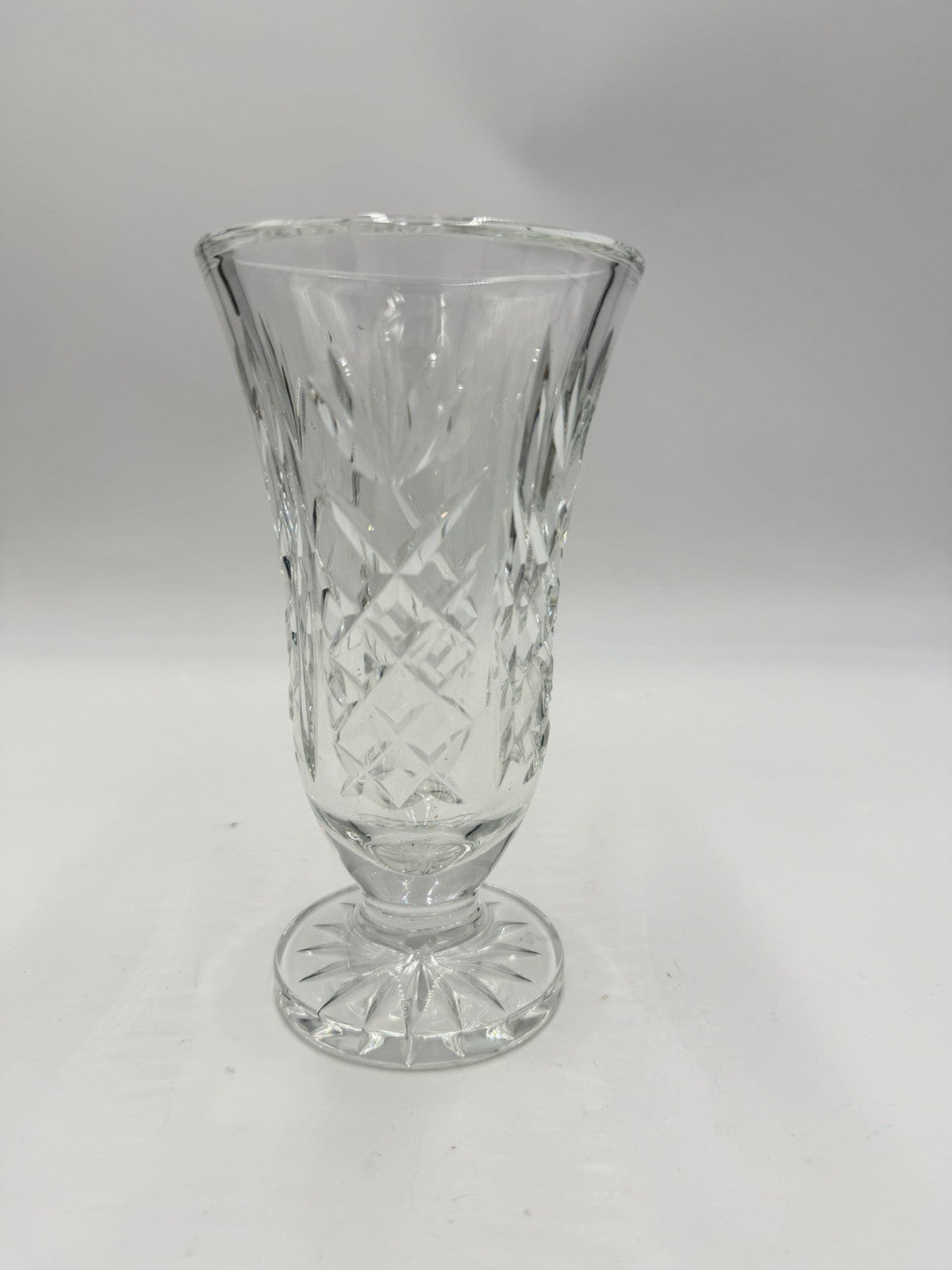 Waterford Ireland Lead Cut Crystal Ashbourne Pattern Footed Vase 6.5in