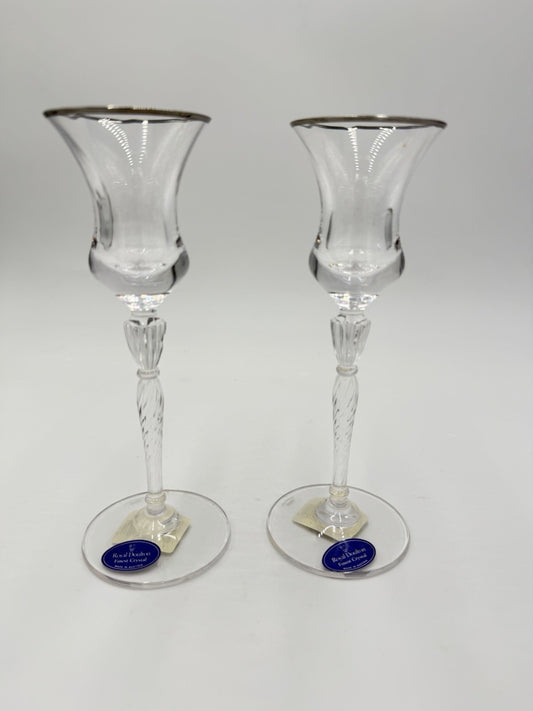 Vintage Royal Doulton Oxford Platinum Crystal Candlesticks 7”H Made Austria